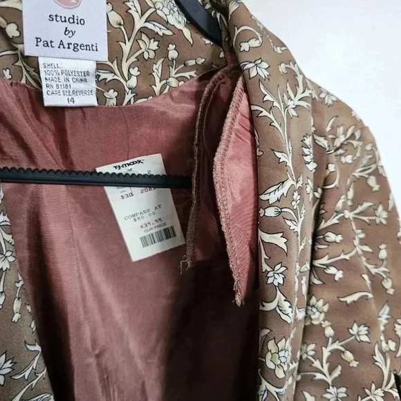 Studio By Pat Argenti Brown Floral Dress Jacket Women’s 14 NWT - Picture 11 of 12